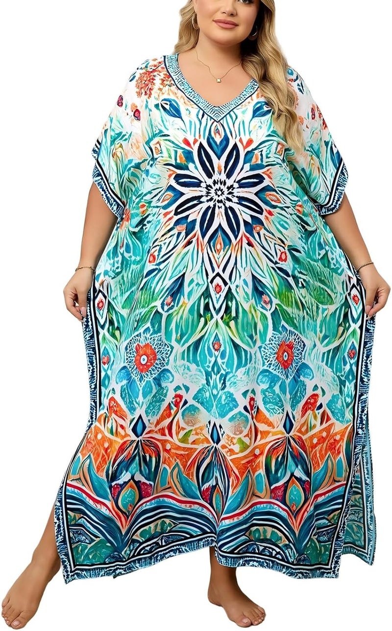 IMAGEKOPE Kaftan Dresses for Women Plus Size Bathing Suit Cover up Caftan Maxi Beach Dresses - Image 1
